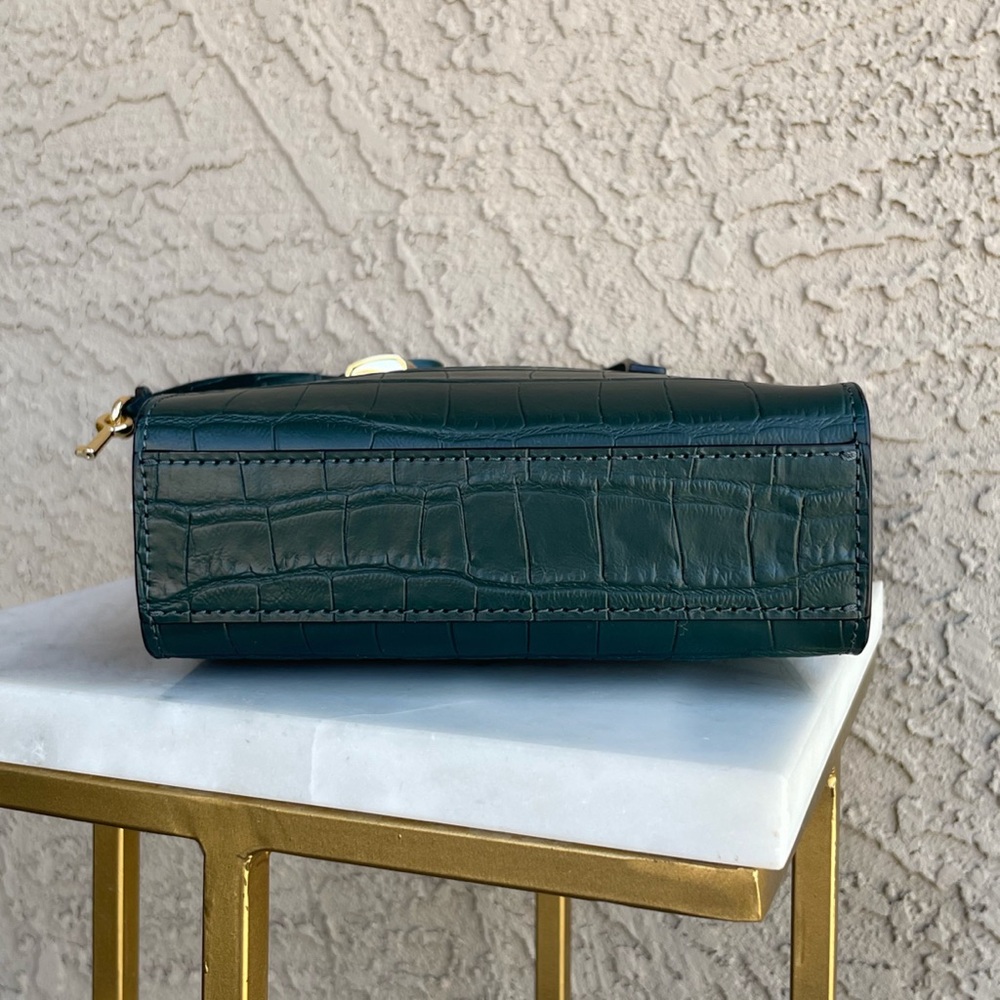 MARC JACOBS Dark Green Croc Embossed Leather Mini Crossbody Micro Tote Bag - Picture 14 of 15